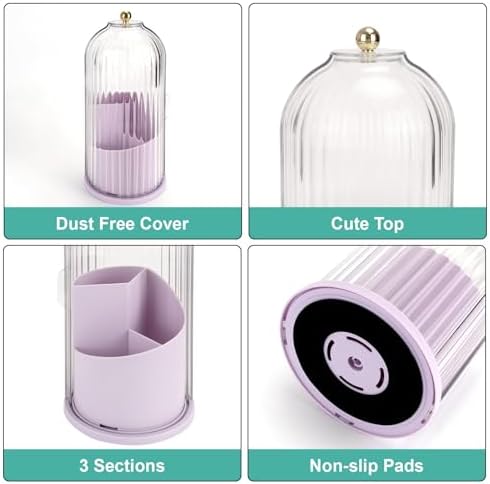 QIYVLOS Toothbrush Holders with Sliding Lid, Rotating 3 Slots Bathroom Organizer Countertop, Tooth Brush Toothpaste Holder Bathroom Counter Stand Sink Organizer for Makeup Brushes Holder (Purple)