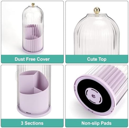 QIYVLOS Toothbrush Holders with Sliding Lid, Rotating 3 Slots Bathroom Organizer Countertop, Tooth Brush Toothpaste Holder Bathroom Counter Stand Sink Organizer for Makeup Brushes Holder (Purple)