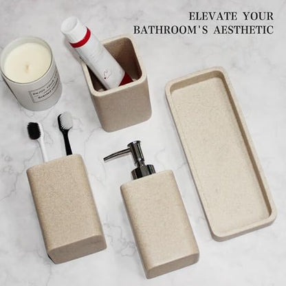 YMXYJM Bathroom Accessories Set, 4 Piece Toothbrush Holder Set - Sand Beige