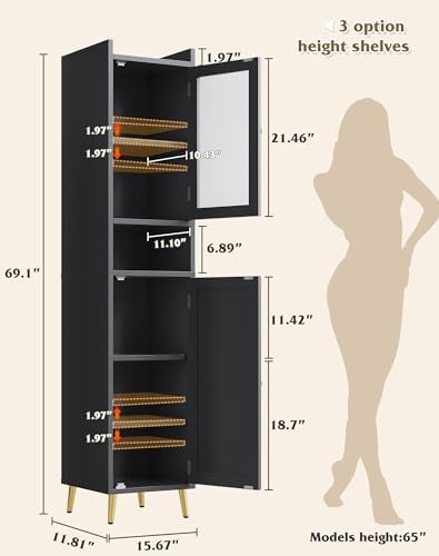 Homkdom 69.1" Bathroom Cabinet, Adjustable Shelf for Small Space, Black