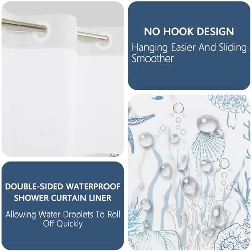 No Hook Shower Curtain with Snap-in Liner 71x74 Inch