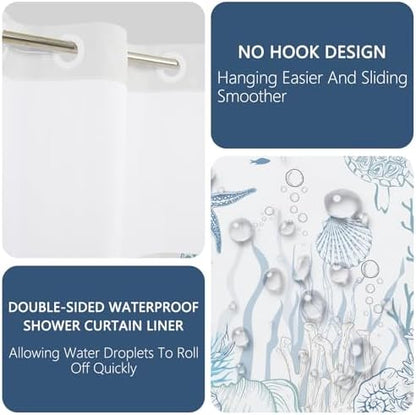 No Hook Shower Curtain with Snap-in Liner 71x74 Inch