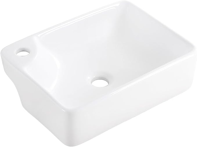 Vessel Sink 17.5"x13.2" Rectangular Bathroom Sink with Left Side Faucet Hole Modern White Porcelain Ceramic Above Counter Vanity Sink for Bathrooms Art Basin with Faucet Hole