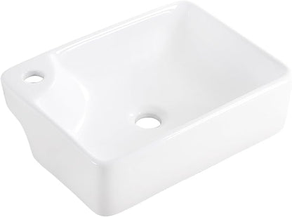 Vessel Sink 17.5"x13.2" Rectangular Bathroom Sink with Left Side Faucet Hole Modern White Porcelain Ceramic Above Counter Vanity Sink for Bathrooms Art Basin with Faucet Hole