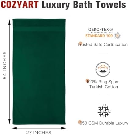 COZYART Luxury Bath Towels 2 PCS, Dark Green 100% Turkish Cotton 650 GSM