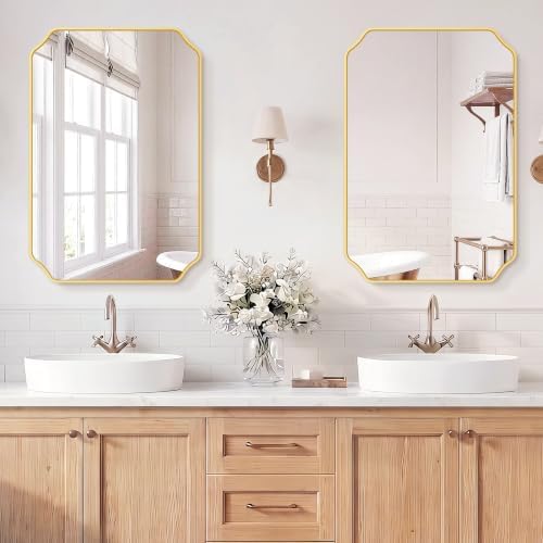 Gold Vanity Bathroom Mirror, 20" x 30" Scalloped Mirror for Wall