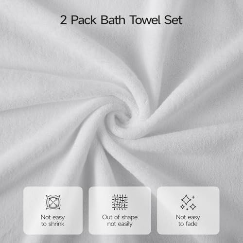 ecolook 2 Pack 100% Cotton Bath Towels, 28 x 55 Inches, Soft