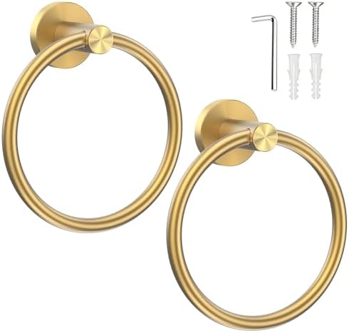 SetSail Towel Holder for Bathroom Wall Brushed Gold Towel Ring, 2 Packs
