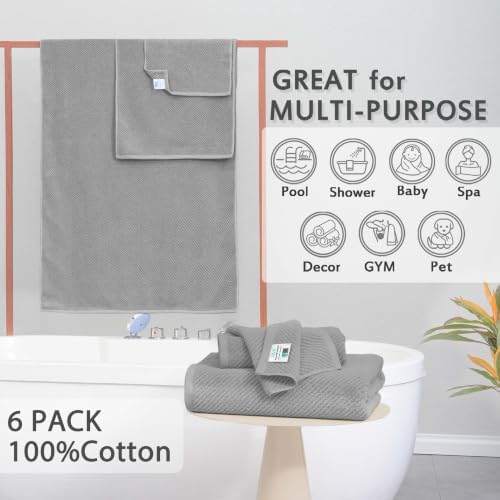 VOOVA & MOVAS 6PC Towel Set, 100% Cotton, Gray