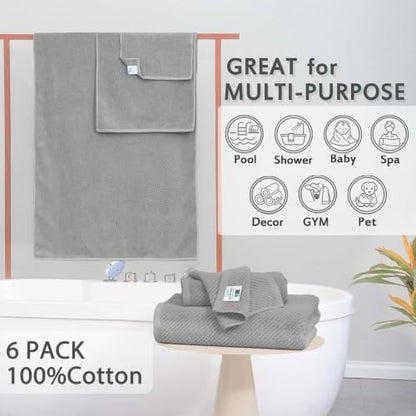 VOOVA & MOVAS 6PC Towel Set, 100% Cotton, Gray