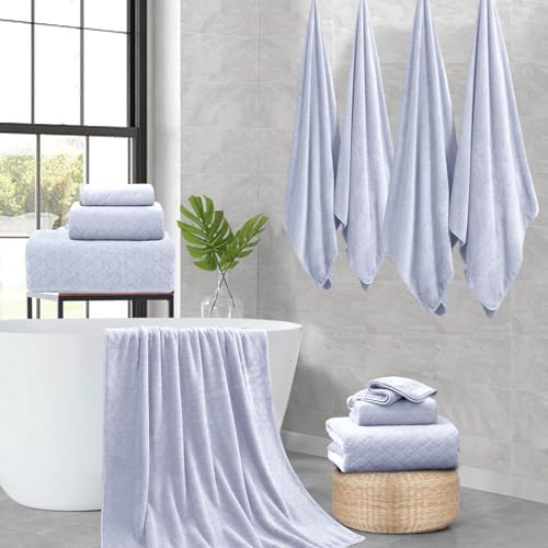 8-Piece Bath Towels Set,2 Oversized Bath Sheet,2 Hand Towels and 4 Washcloths - 600 GSM Soft Microfiber Highly Absorbent Quick Dry Shower Towel Collection for Bathroom Hotel and Spa,Light Purple