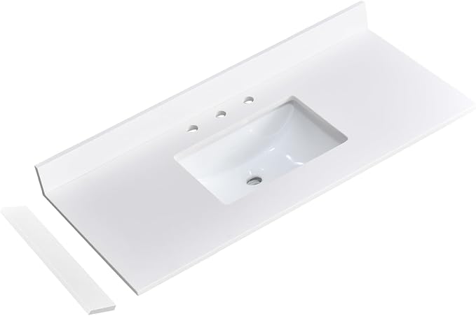 42" x 22" Vanity Top, Quartz Vanity Sink Top in Pure White, with One Sidesplash & One Backsplash, with Undermounted Sink,8 Inch Faucet Hole Spread for Vanity Top with Sink