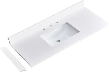 42" x 22" Vanity Top, Quartz Vanity Sink Top in Pure White, with One Sidesplash & One Backsplash, with Undermounted Sink,8 Inch Faucet Hole Spread for Vanity Top with Sink