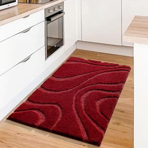 DEXDE Bathroom Rugs Mat Soft Absorbent Shaggy Floor Carpet 20x32 Burgundy