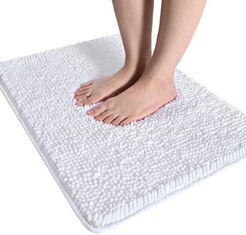 LOCHAS Luxury Bathroom Rug Shaggy Bath Mat 20 x 32 Inch, White