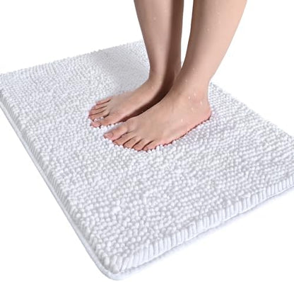 LOCHAS Luxury Bathroom Rug Shaggy Bath Mat 20 x 32 Inch, White