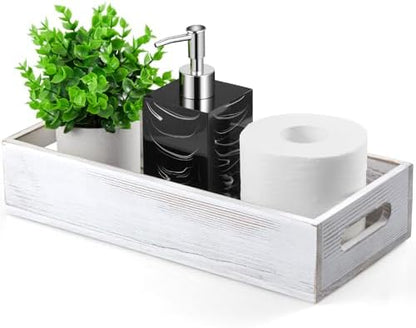 ALELION White Bathroom Basket - Wooden Toilet Tank Paper Basket with Handle for Organizing - Back of Toilet Storage Organizer for Bathroom Tank Topper Counter