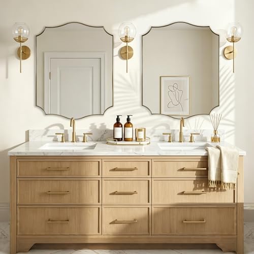 ANDY STAR 24"x30" Vanity Mirror, Gold Bathroom Mirror for Over Sink, Champagne Bronze Mirror in Rustproof Stainless Steel Frame, Elegant Curved Scallop Design, Ideal for Bathroom, Powder Room