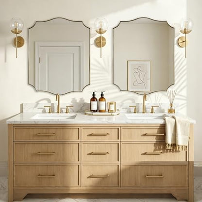 ANDY STAR 24"x30" Vanity Mirror, Gold Bathroom Mirror for Over Sink, Champagne Bronze Mirror in Rustproof Stainless Steel Frame, Elegant Curved Scallop Design, Ideal for Bathroom, Powder Room