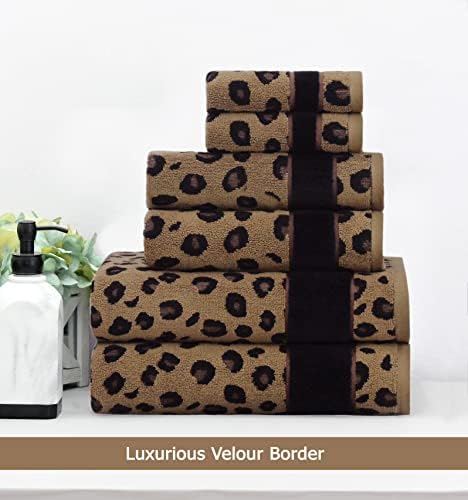 COTTON CRAFT 6 Piece Towel Set - 100% Cotton Animal Print Safari Towels