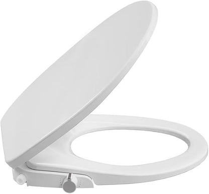 Non-Electric Bidet Toilet Seat with Quiet-Close & Dual Nozzles - Self-Cleaning Elongated Bidet Attachment, Fits Most Standard Round Toilets (19 Inch), White