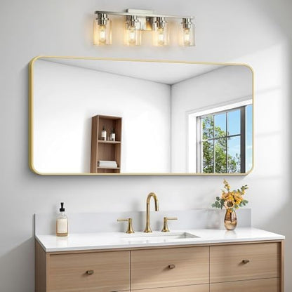 Gold Bathroom Mirror,24x48 inch Wall Mirror for Bathroom Wall Mounted,Round Rectangle Mirror for Bathroom Over Sink,Modern Frame for Home Decor Living Room,Bedroom Entryway,Horizontal/Vertical