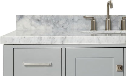 ARIEL Cambridge 48-inch Bathroom Vanity with Sink,Solid Wood, 1.5-inch Italian Carrara Marble Countertop & Backsplash, Single Oval Porcelain Sink, 2 Soft Closing Doors, 9 Dovetail Drawers, Grey