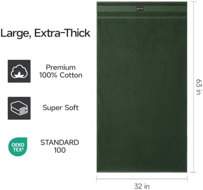 REDKISS Large Bath Towels Set 2 Piece, 100% Cotton, 32x63 in,Heavyweight 760GSM, Highly Absorbent & Quick Dry, Super Soft Luxury Towels for Bathroom,Hotel Collection - Green