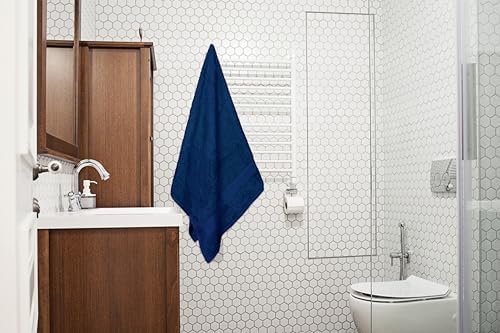 Large Bath Towels Pack of 6 – 24" x 50", 100% Cotton Terry – Soft, Quick-Dry & Highly Absorbent – Navy Blue Towels for Bathroom, Spa, Shower, Pool & Daily Use