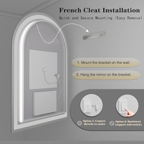 24x40 Inch Arched LED Bathroom Mirror