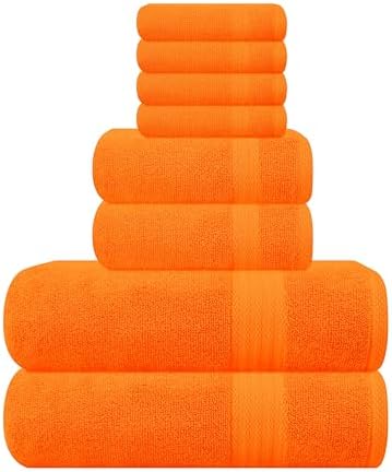 GLAMBURG Ultra Soft 8-Piece Towel Set - 100% Pure Ringspun Cotton, Contains 2 Oversized Bath Towels 27x54, 2 Hand Towels 16x28, 4 Wash Cloths 13x13 - Ideal for Everyday use, Hotel & Spa - Orange