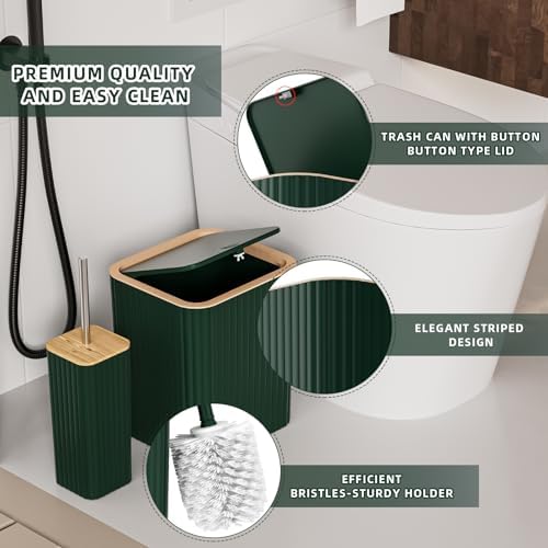 XLHOMO Bathroom Set - Elegant Green Bathroom Set, 10PC Green Bathroom Accessories Set, Bathroom Sets with Toilet Brush, Bathroom Trash Can