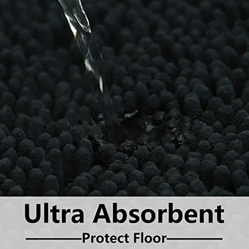 BOANKODU Bathroom Rugs Sets 2 Piece, Absorbent Bath Mat for Bathroom Very Soft Chenille Non-Slip, 32x20 Inch + 20x20 Inch U Shape Bathroom Mat, Machine Washable Bath Rugs (Black)