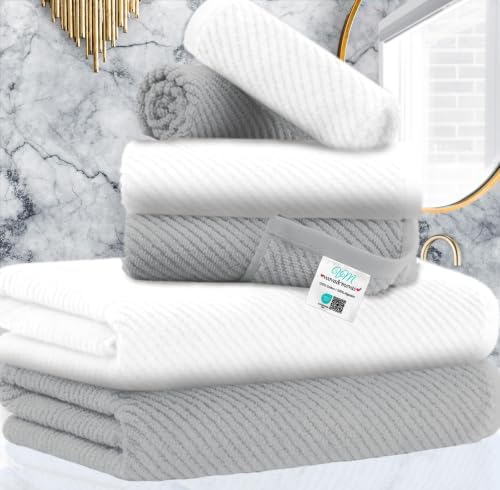 VOOVA & MOVAS 6PC Towel Set, 100% Cotton, Grey White