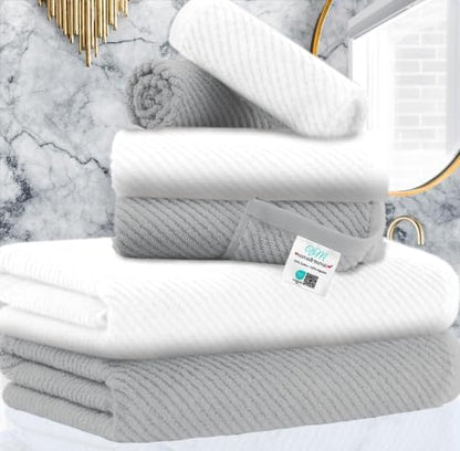 VOOVA & MOVAS 6PC Towel Set, 100% Cotton, Grey White