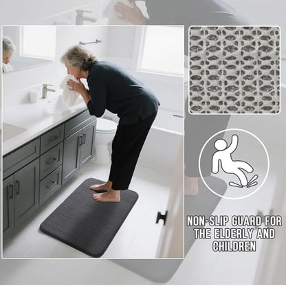 Yimobra Memory Foam Bathroom Mat Set, 31.5 x 20 & 24 x 20 in, Dark Gray