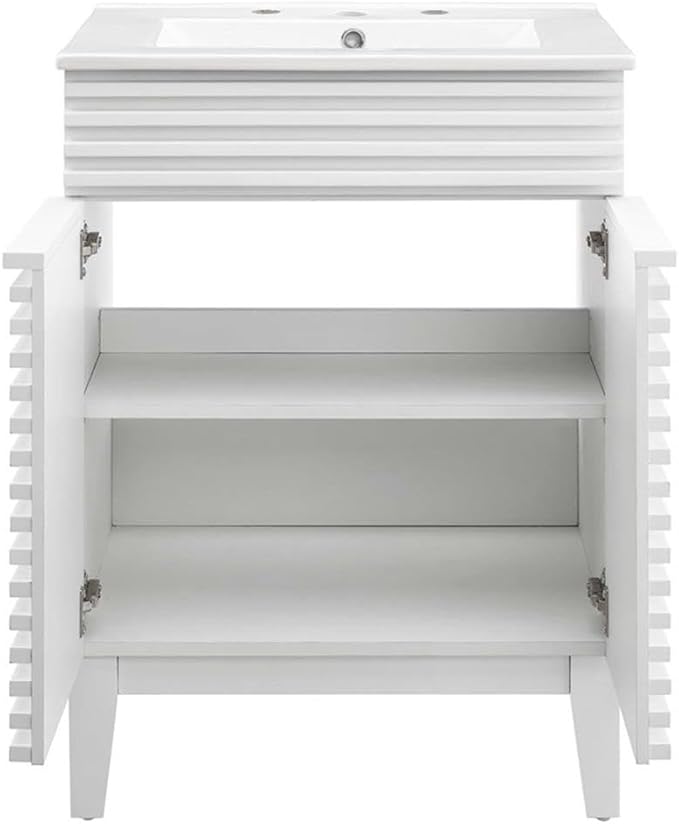 Modway Render Mid-Century Bathroom Vanity with Sink in White White