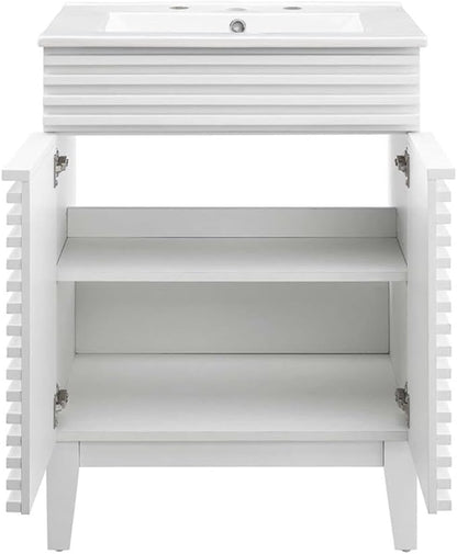 Modway Render Mid-Century Bathroom Vanity with Sink in White White