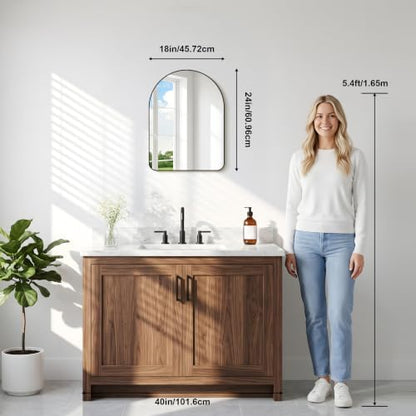 GLASHOM Arched Bathroom Vanity Mirror, 18"x24" Black Frame Wall Mirror