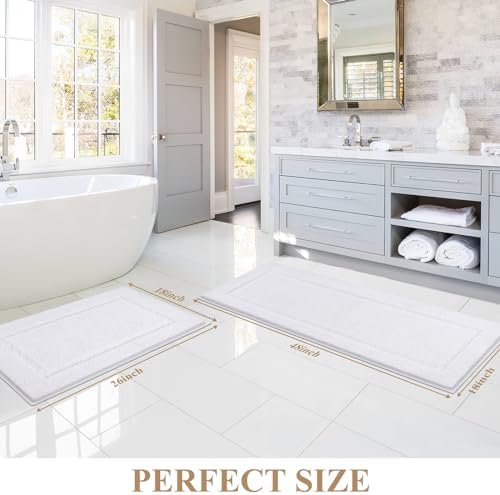 Pauwer Bathroom Rugs Sets 2 Piece, Non Slip Washable Bath Mat, White