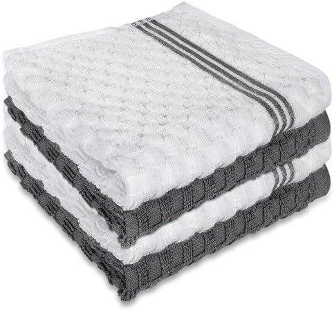Washcloths Set, 4-Pack Cotton Wash Cloths, 12x12 Inch, White/Grey