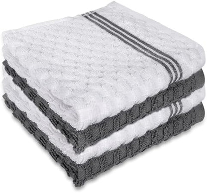 Washcloths Set, 4-Pack Cotton Wash Cloths, 12x12 Inch, White/Grey