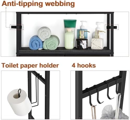 YBING Black Over The Toilet Storage Cabinet, Over Toilet Bathroom Organizer Freestanding, Above Toilet Storage Cabinet, Over Toilet Storage Shelf with Drawers