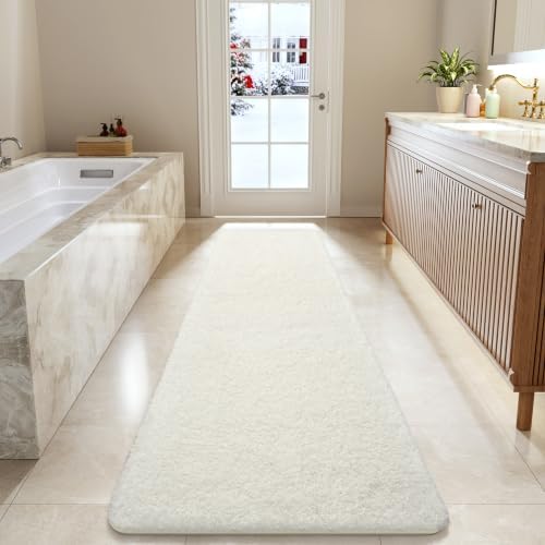 LOCHAS Bathroom Rug Runner 24x84 Inch, Bath Rugs Non Slip, Cream White