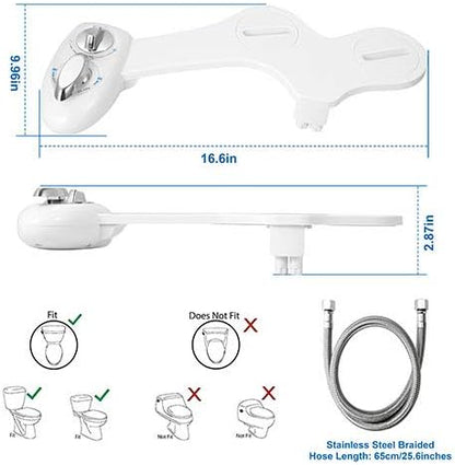 iMounTEK Fresh Cold Water Spray Bidet, Self-Cleaning Dual Nozzle Bidet, Water Pressure Control Handle & Mode Switch, Frontal Rear/Feminine Wash, Non-Electric Mechanical Toilet Seat Cover Attachment