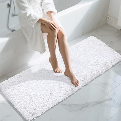 Yimobra Long Bathroom Rugs Runner 60x24 Inch, Extra Thick Soft Absorbent Chenille Bath Mat, Non Slip Machine Washable, Quick Dry Bath Rugs for Bathroom Floor, Tub and Shower, White