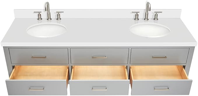 ARIEL Hutton 73 in. Double Oval Sink Floating Wall Vanity with 1.5" Inch White Quartz Countertop in Grey