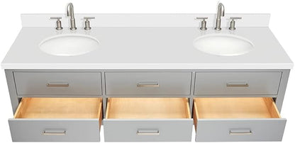 ARIEL Hutton 73 in. Double Oval Sink Floating Wall Vanity with 1.5" Inch White Quartz Countertop in Grey