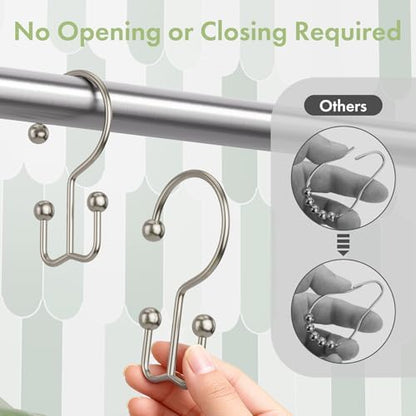 Amazer Nickel Shower Curtain Hooks, 12PCS Minimalist Simple Double Shower Curtain Rings, Rust-Resistant Metal Shower Hooks Shower Curtain Hangers, Shower Rings for Bathroom Shower Rods Curtains