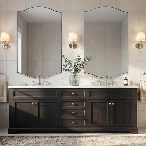 ANDY STAR 30"x48" Scalloped Mirror，Polished Chrome Rectangle Bathroom Mirror with Curved Edge Stainless Steel Metal Frame, Large Wall-Mounted Mirror for Bathroom, Entryway (Horizontal/Vertical)
